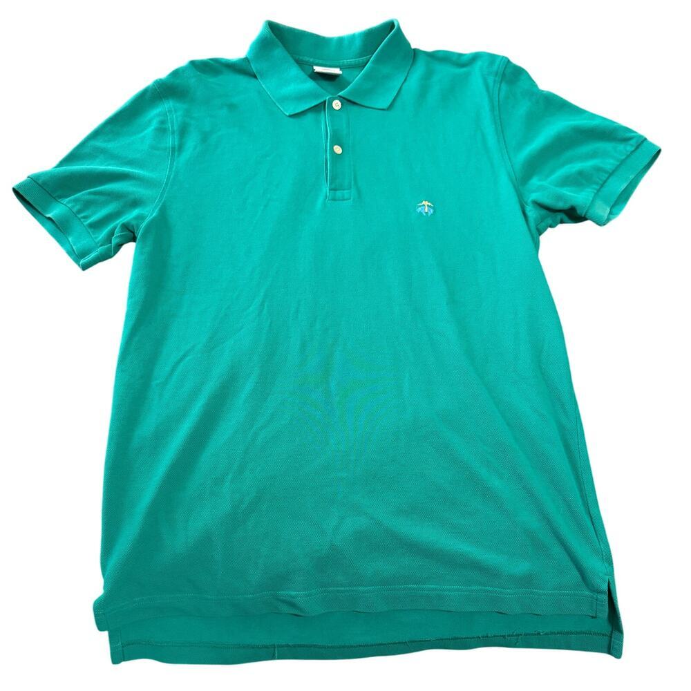 Brooks Brothers Size Large Performance‎ Men Polo 100% Cotton Green Teal Blue